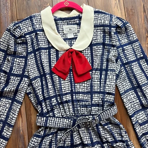 Vintage 80s 90s Jonathan Martin Midi Dress Bow Detail Belted Size 9 Dress - Picture 8 of 10